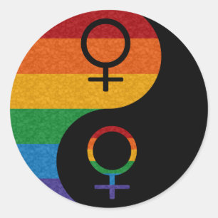 Rainbow Coloured Lesbian Pride Yin and Yang  Classic Round Sticker