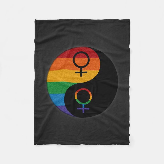Rainbow Coloured Lesbian Pride Yin and Yang  Fleece Blanket (Front)