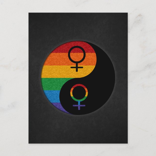 Rainbow Coloured Lesbian Pride Yin and Yang  Postcard (Front)