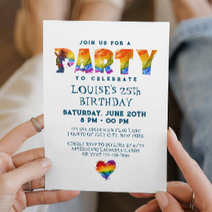 Rainbow Coloured Letters Birthday Party Invitation