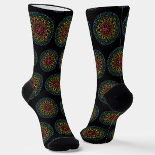 Rainbow coloured mandala socks