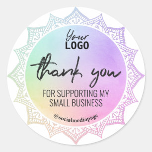 Rainbow Coloured Mandala Thank You Business Logo Classic Round Sticker