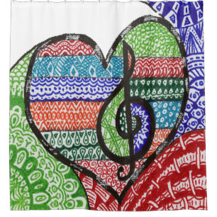 Rainbow Coloured Music Love Heart Shower Curtain