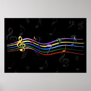 Rainbow Coloured Music Notes 48 x 32 Poster