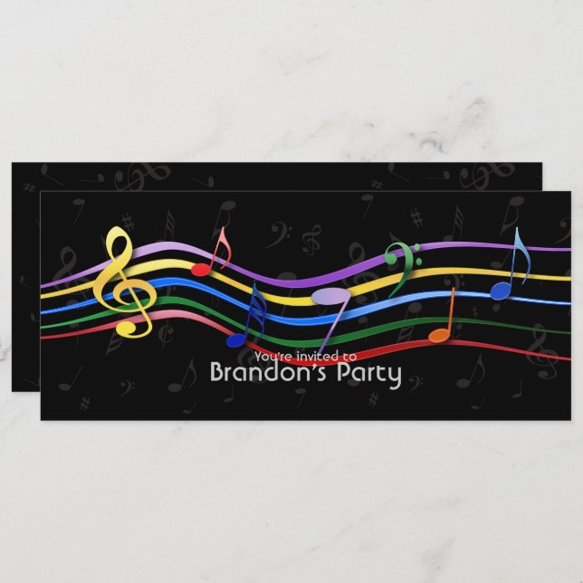 Rainbow Coloured Music Notes Invitation (Front/Back)