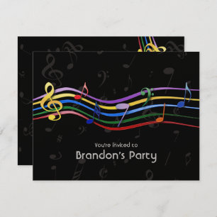 Rainbow Coloured Music Notes Invitations