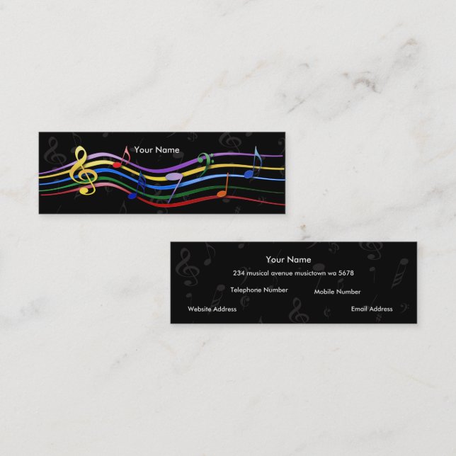 Rainbow Coloured Music Notes Mini Business Card (Front/Back)