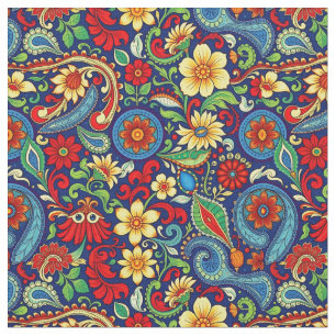 Rainbow coloured Paisley  Fabric