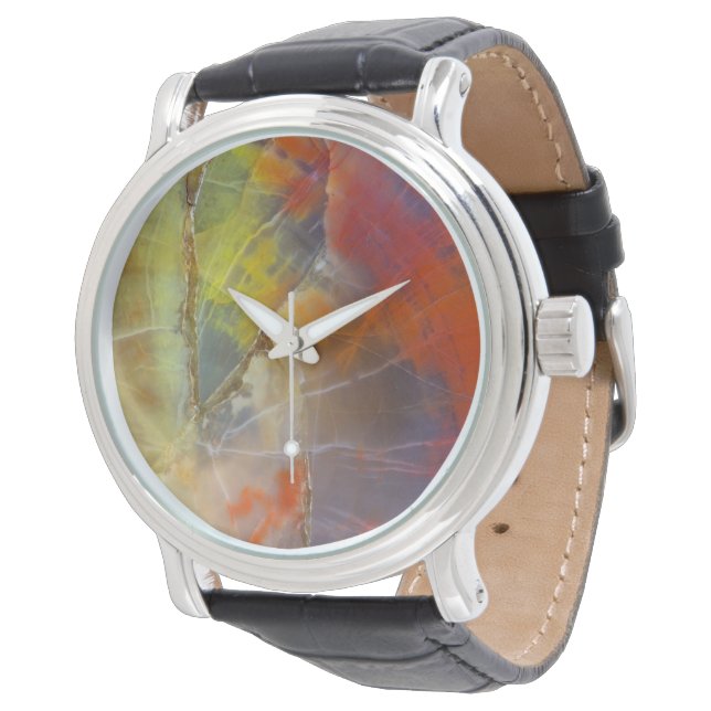 Rainbow Coloured Petrified Wood Watch (Angled)