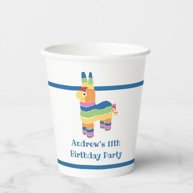 Rainbow Coloured Pinata Birthday Party Paper Cups (Front)