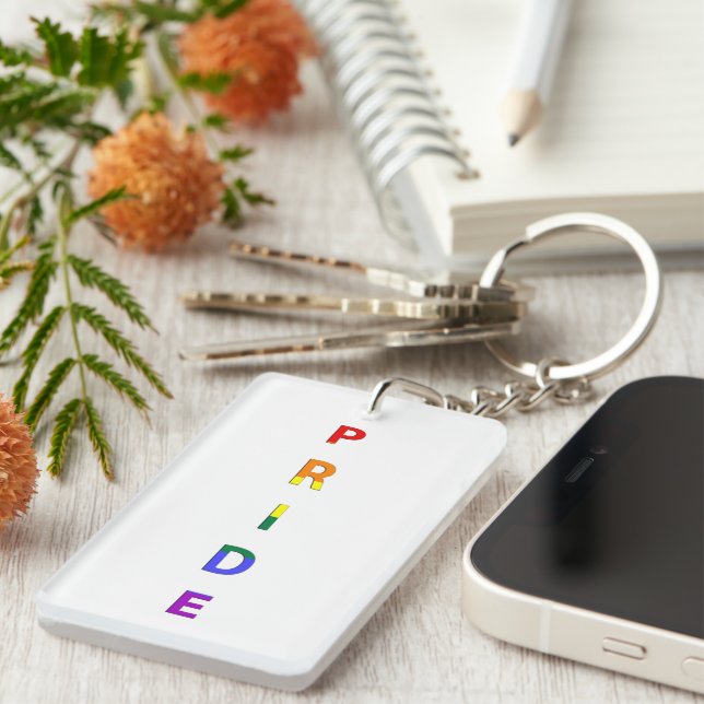 Rainbow Coloured Pride Word Key Ring (Front Right)