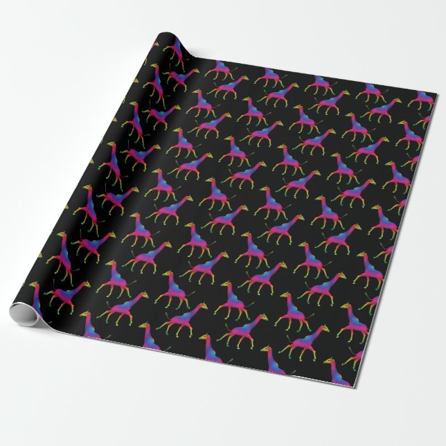 Rainbow Coloured  Psychedelic Giraffes Wrapping Paper (Unrolled)