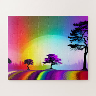 Rainbow Coloured Road Under Coloured Sky Jigsaw Puzzle