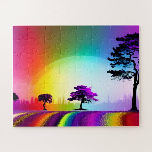 Rainbow Coloured Road Under Coloured Sky Jigsaw Puzzle (Horizontal)