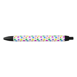 Rainbow Coloured Stars Black Ink Pen