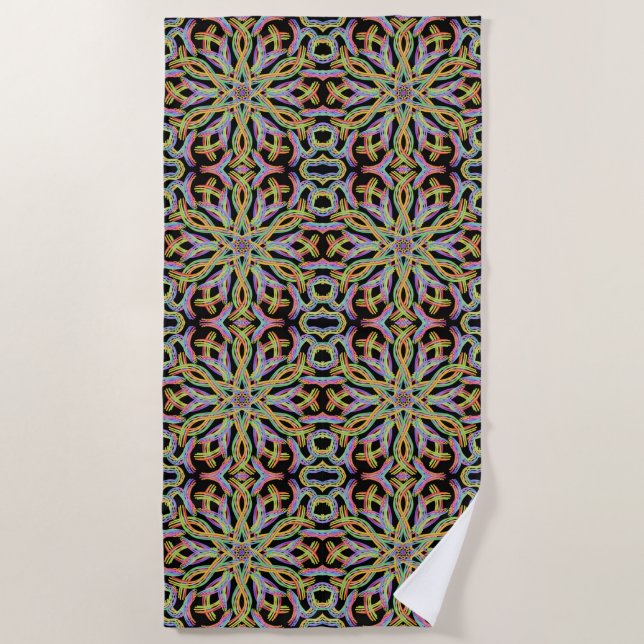 Rainbow Coloured String Rope Pattern Art Beach Towel (Front)