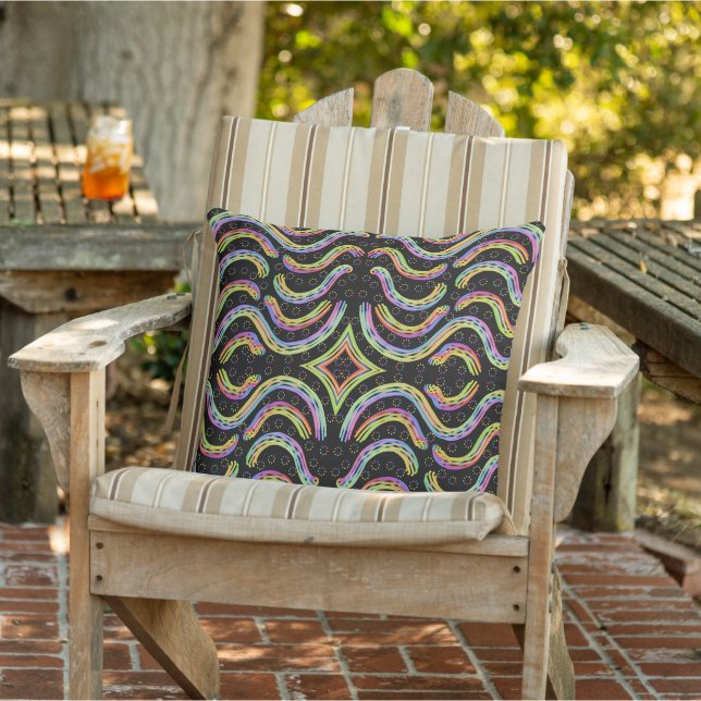 Rainbow Coloured String Rope Repeating Pattern Art Cushion (Chair)