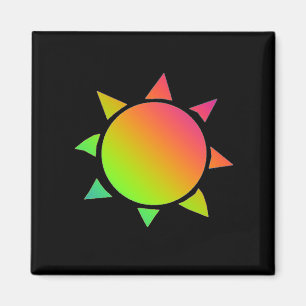 Rainbow coloured sun with black background magnet