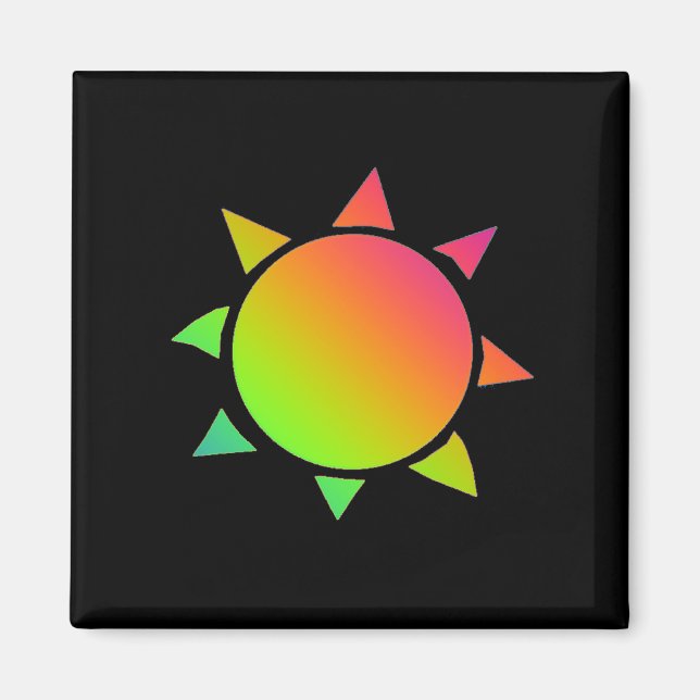 Rainbow coloured sun with black background magnet (Front)