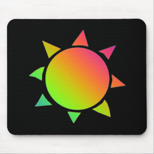 Rainbow coloured sun with black background mouse pad
