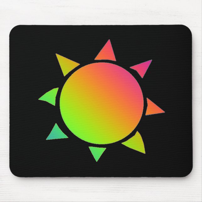 Rainbow coloured sun with black background mouse pad (Front)