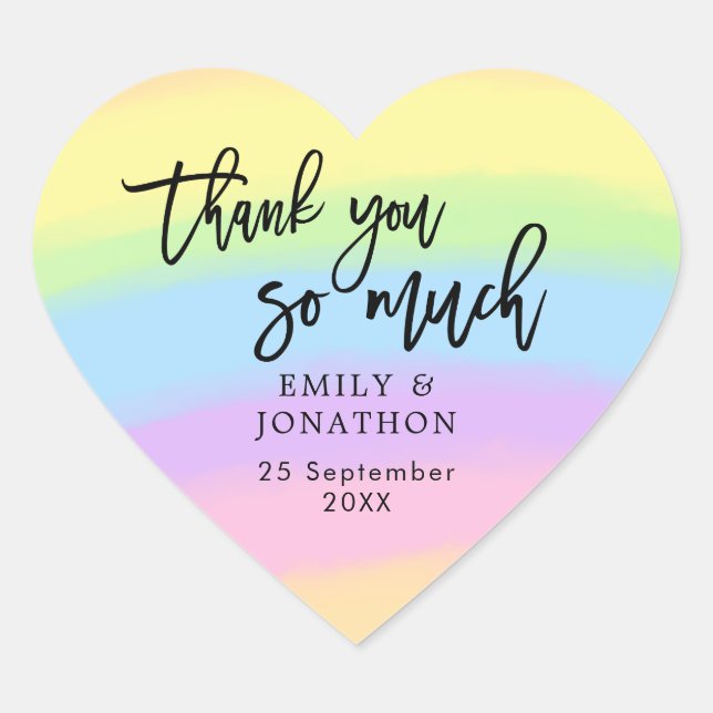 Rainbow Coloured Thank You So Much Script Names Heart Sticker (Front)