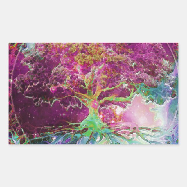 Rainbow Coloured Tree of Life Rectangular Sticker (Front)