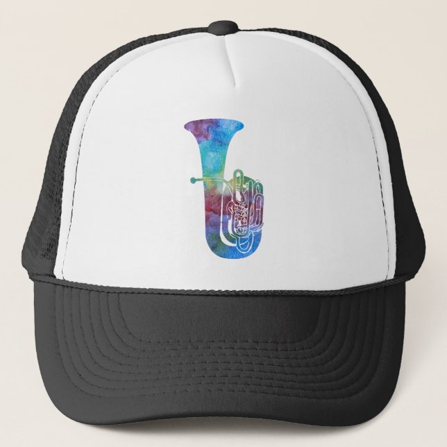 Rainbow Coloured Tuba Trucker Hat (Front)
