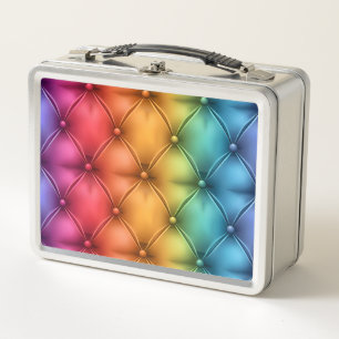 Rainbow  coloured tufted appearance happy metal lunch box