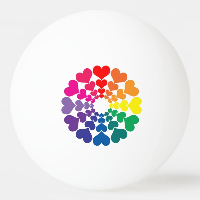 Rainbow Coloured Valentine Hearts in Circles Ping Pong Ball (Front)