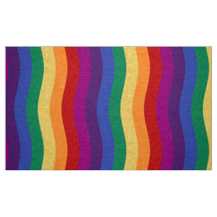 Rainbow Coloured Wavy Lines Fabric