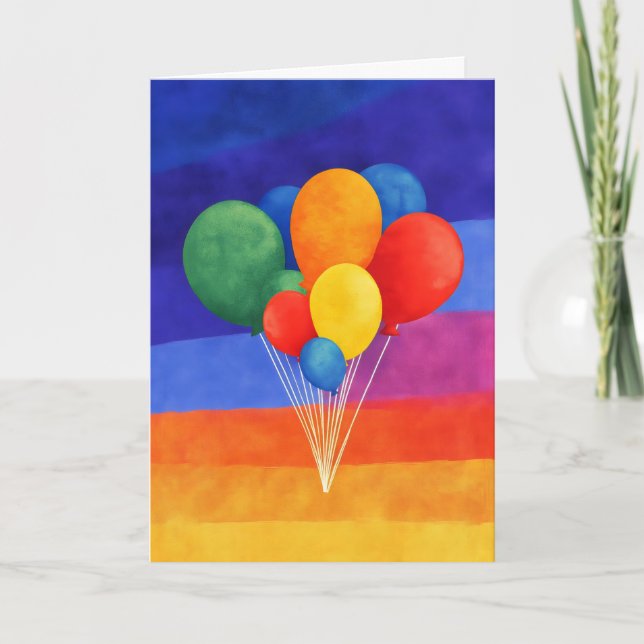 Rainbow Colourful Balloons Holiday Card (Front)
