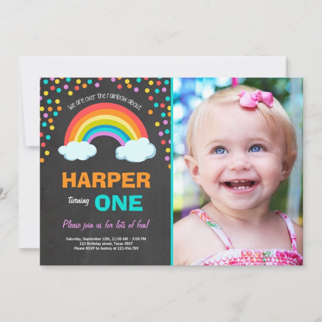 Rainbow Colourful Birthday Party Invitation Chalk (Front)