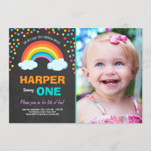 Rainbow Colourful Birthday Party Invitation Chalk