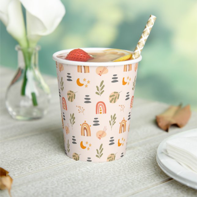 Rainbow Colourful Boho Pattern Style Party  Paper Cups (Insitu)