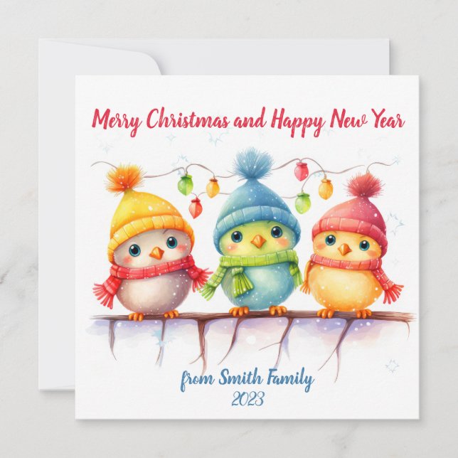 Rainbow Colourful Christmas Birds Holiday Card (Front)