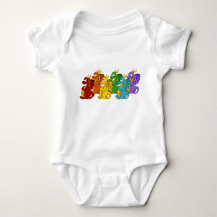 Rainbow colourful dragons cartoon  baby bodysuit