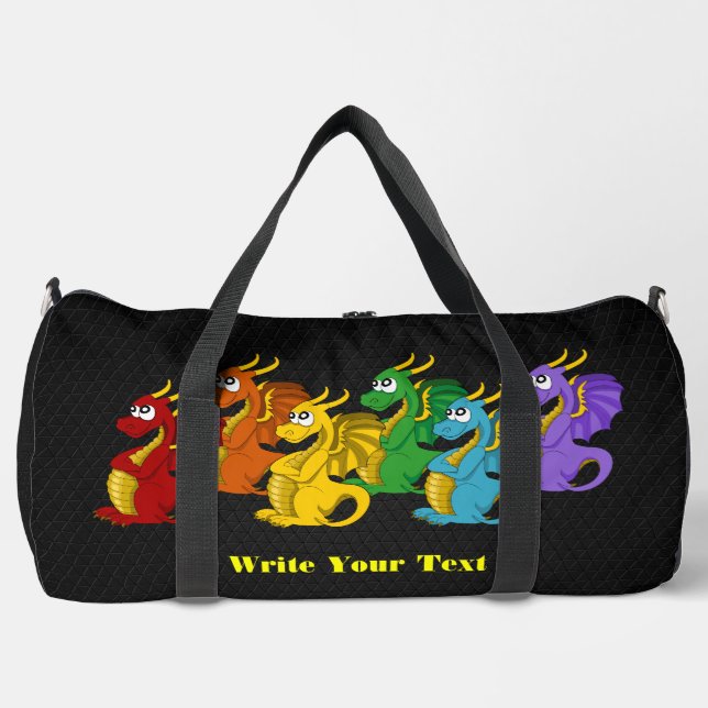 Rainbow colourful dragons cartoon  duffle bag (Front)