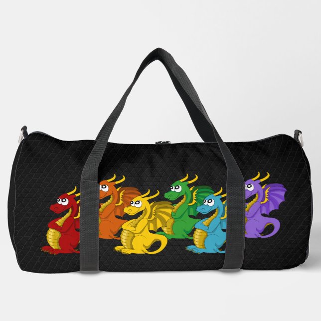 Rainbow colourful dragons cartoon  duffle bag (Front)