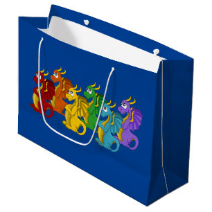 Rainbow colourful dragons cartoon  large gift bag
