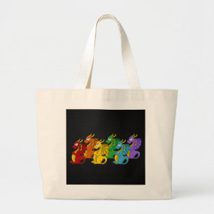 Rainbow colourful dragons cartoon  large tote bag