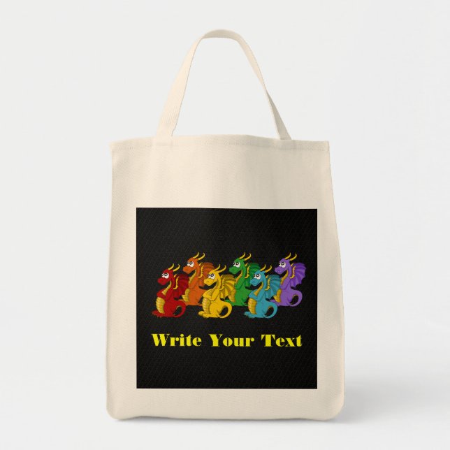 Rainbow colourful dragons cartoon  tote bag (Front)