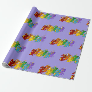 Rainbow colourful dragons cartoon  wrapping paper
