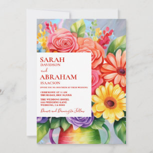 Rainbow Colourful Flowers Wedding Invitation