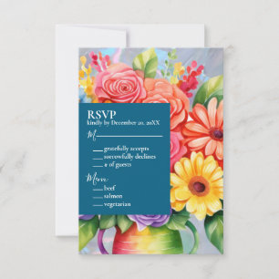 Rainbow Colourful Flowers Wedding Invitation