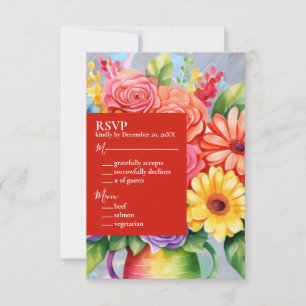 Rainbow Colourful Flowers Wedding Invitation