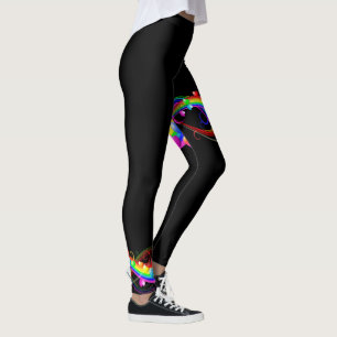 Rainbow Colourful Hearts on Black Women's Leggings