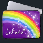 Rainbow colourful kids name purple  laptop sleeve<br><div class="desc">Graphic purple sky colourful rainbow stars case,  personalise with your own name,  currently reads Juliana. Designed by Sarah Trett for www.mylittleeden.com on Zazzle.</div>