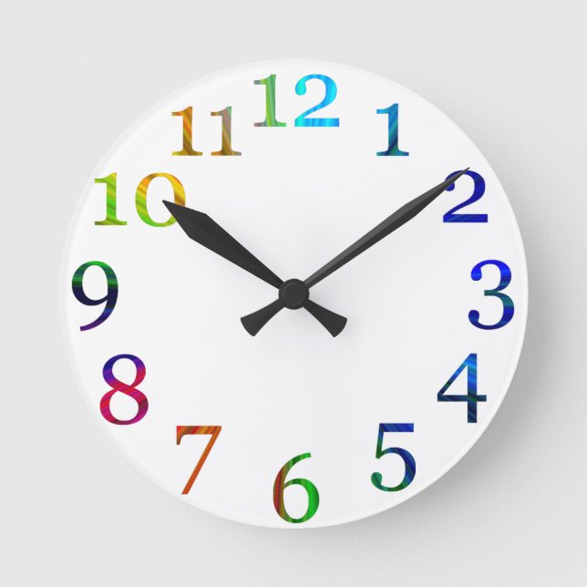 rainbow colourful numbers wall clock (Front)