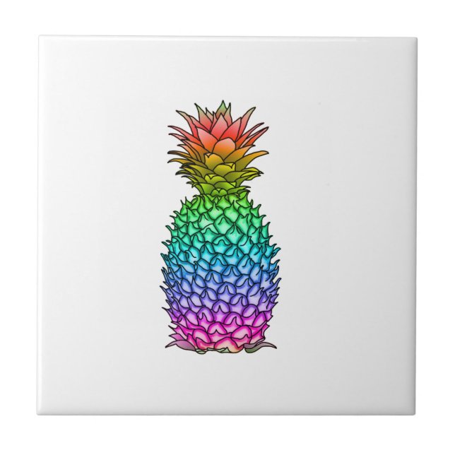 Rainbow Colourful Pineapple Ceramic Tile (Front)